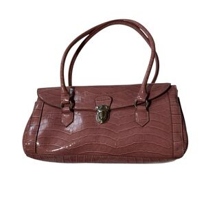 Vintage Y2K Faux Leather Croc Embossed Handbag Pink with Mini Interior‎ Notebook